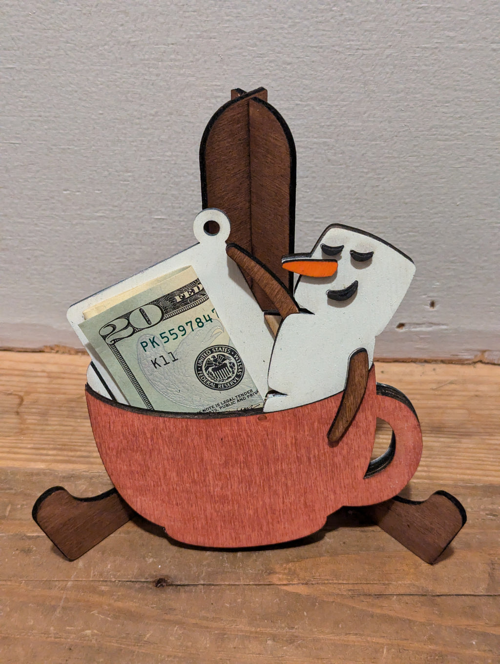 Personalized Snowman Cocoa Cup Money Holder Ornament