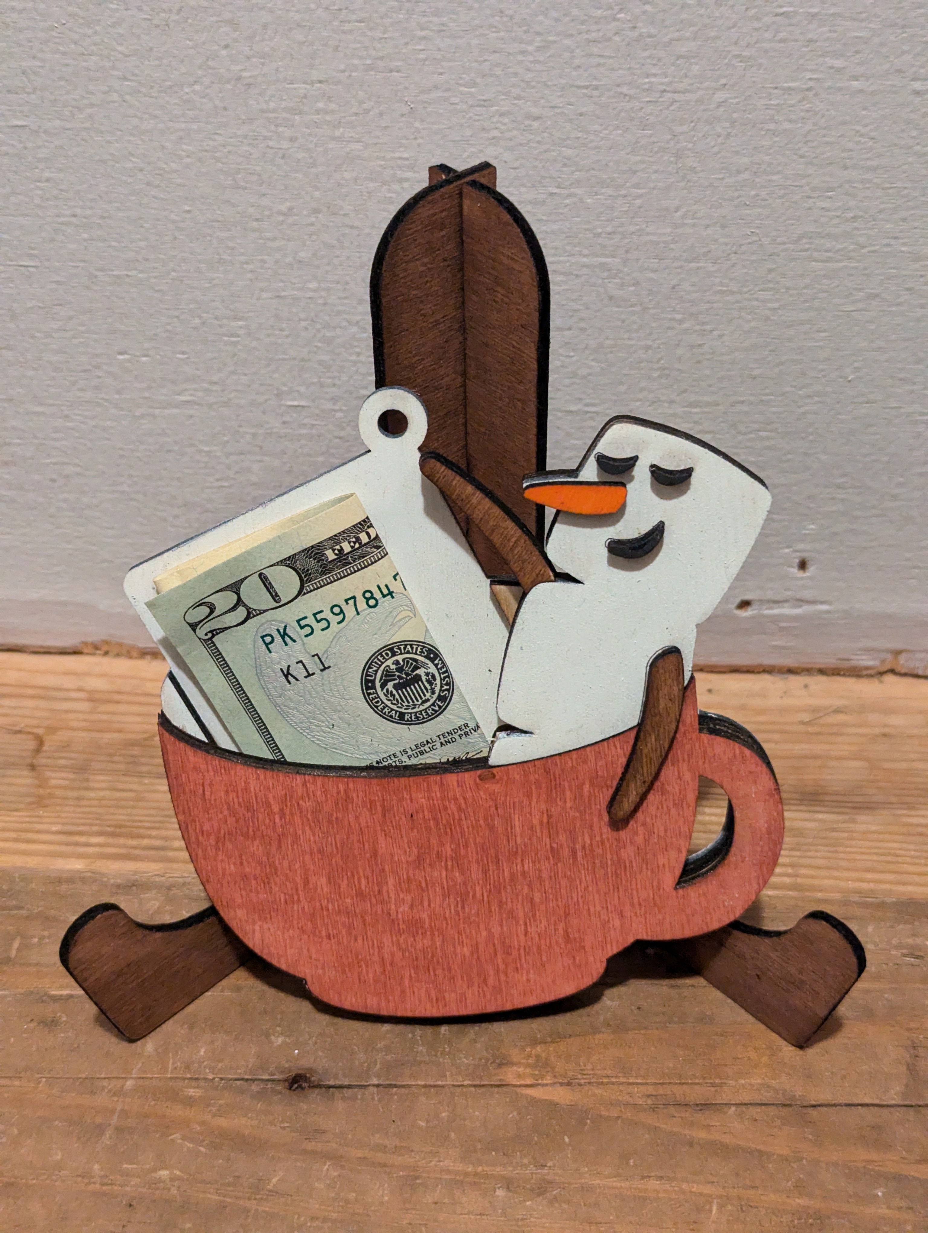 Personalized Snowman Cocoa Cup Money Holder Ornament