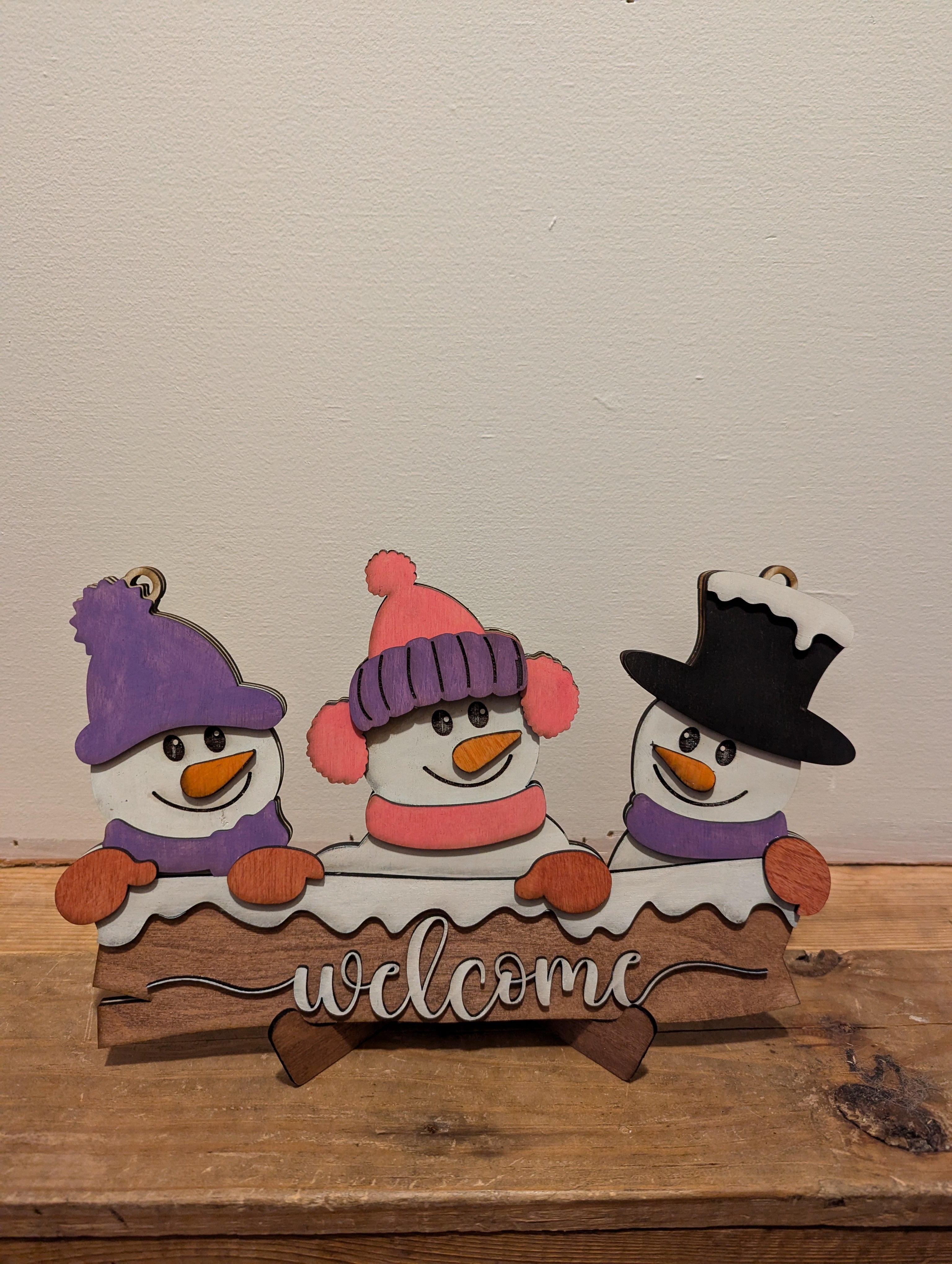 Triple Snowman “Welcome” Sign