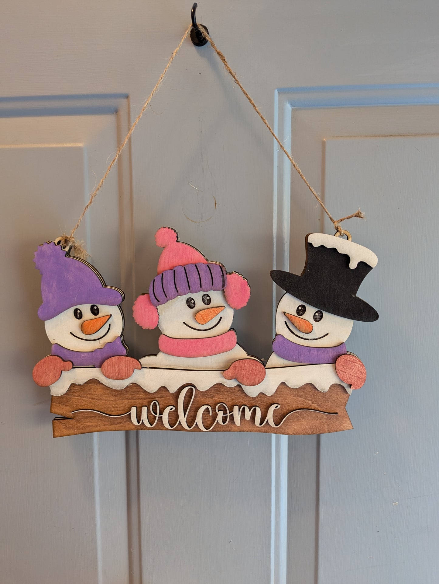 Triple Snowman “Welcome” Sign