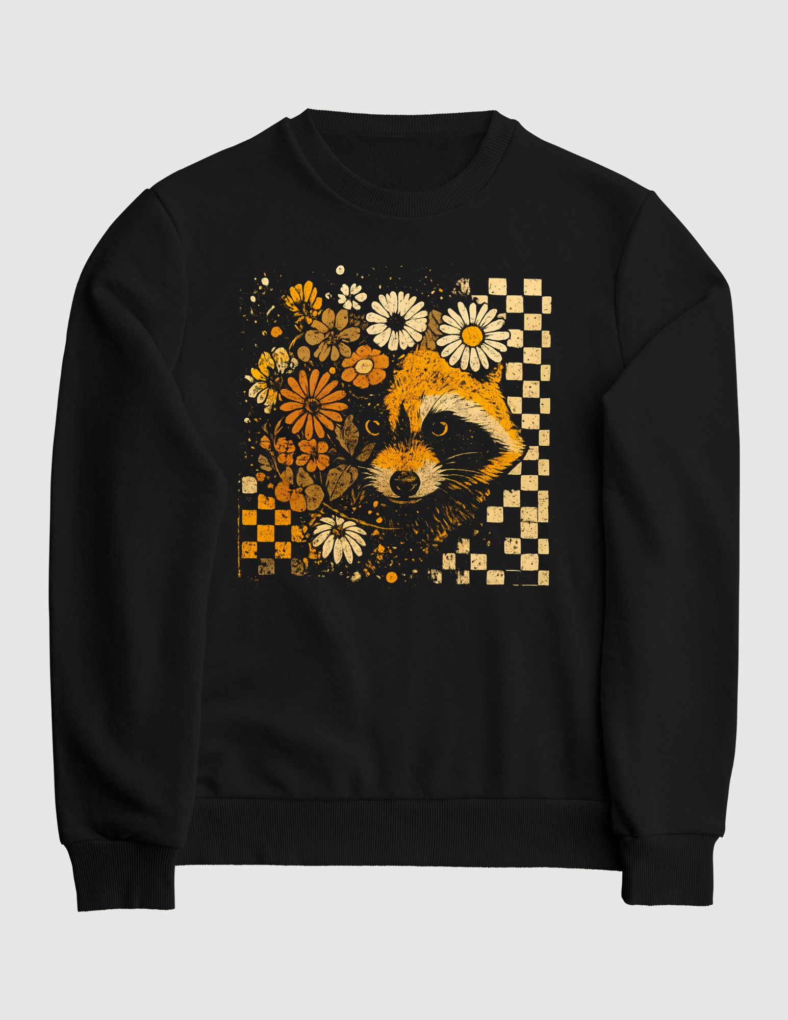 Floral Raccoon Checkered Collection – Youth & Adult Tees, Long Sleeves & Sweatshirts