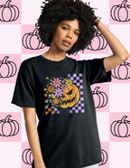 Floral Jack-O’-Lantern Comfort Colors T-Shirt – Black & Berry (Adult)