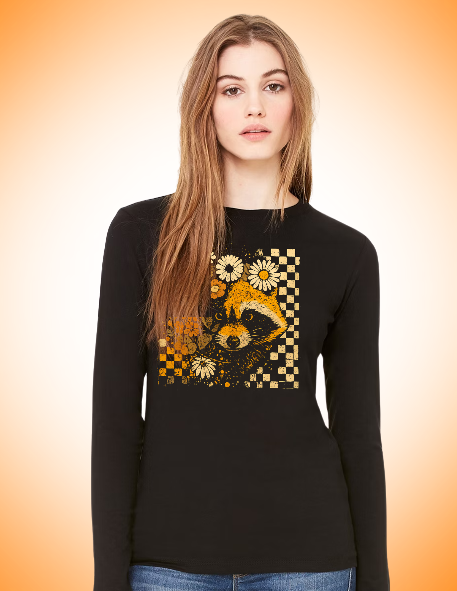 Floral Raccoon Checkered Collection – Youth &amp; Adult Tees, Long Sleeves &amp; Sweatshirts