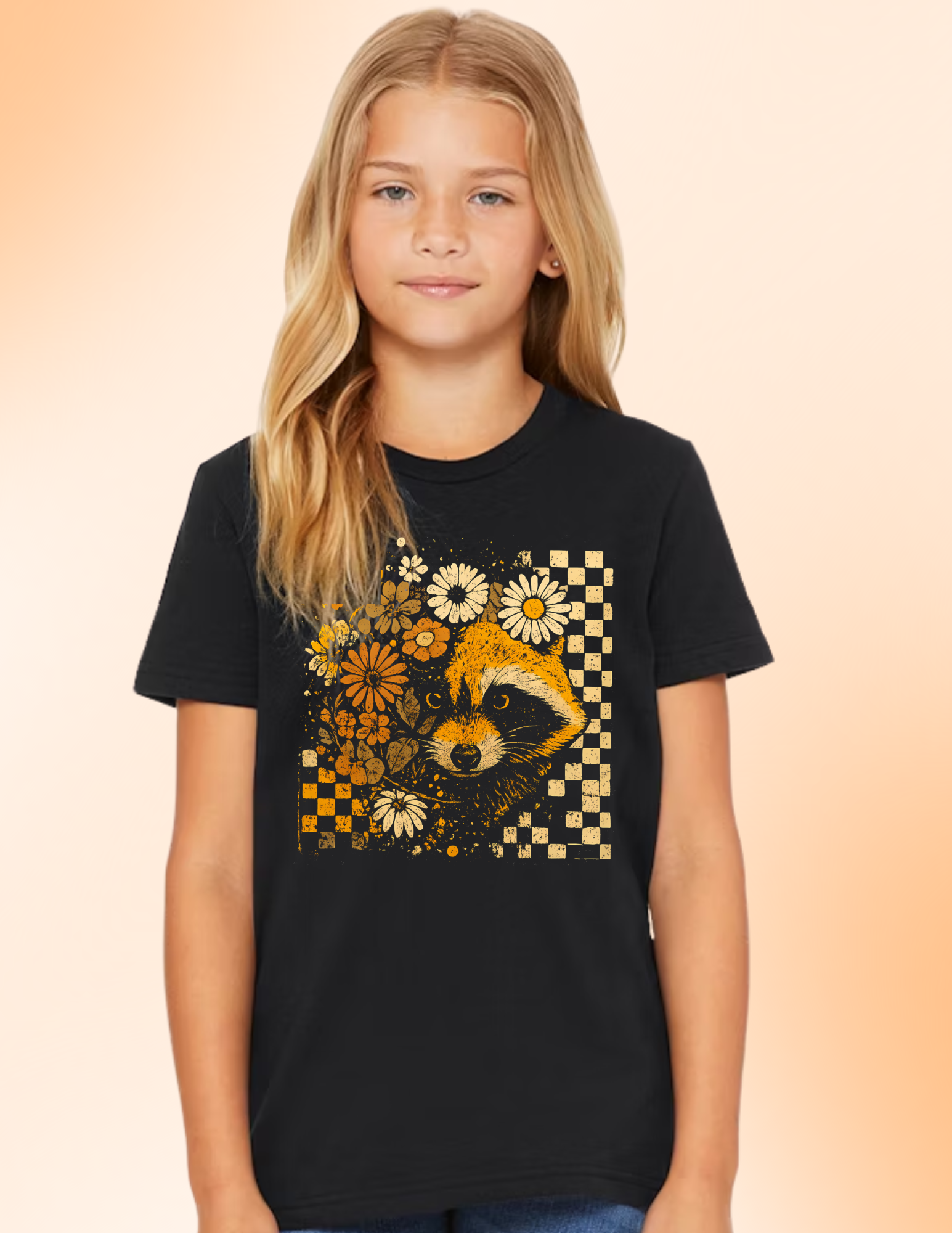Floral Raccoon Checkered Collection – Youth &amp; Adult Tees, Long Sleeves &amp; Sweatshirts